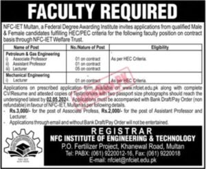 NFC Institute of Engineering & Technology, P.O. Fertilizer Project, Khanewal Road, Multan.