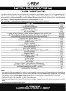 Pakistan single window  jobs PSW 2024